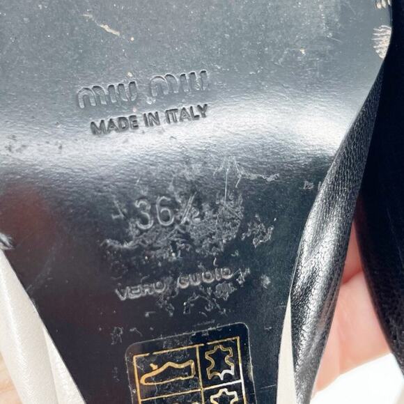 Miu Miu Vintage Retro Gray Black Tan Flower Detail Square Toe Mule Heel IT 36.5 - Picture 12 of 12